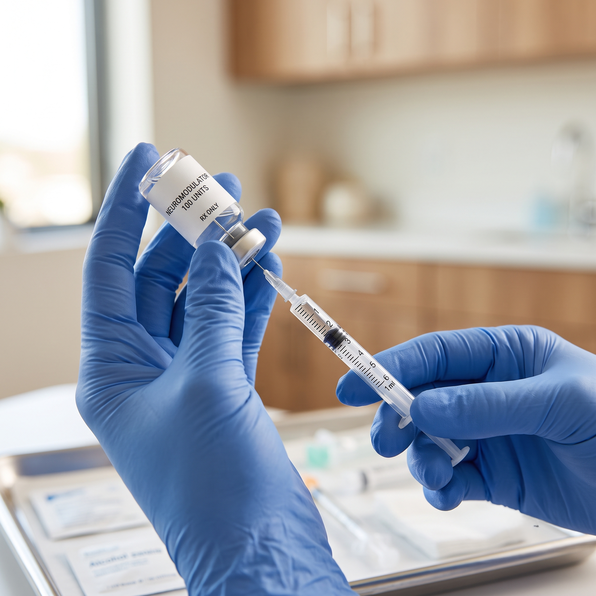 A clinician preparing a neuromodulator injection, illustrating how Dysport treatment works.