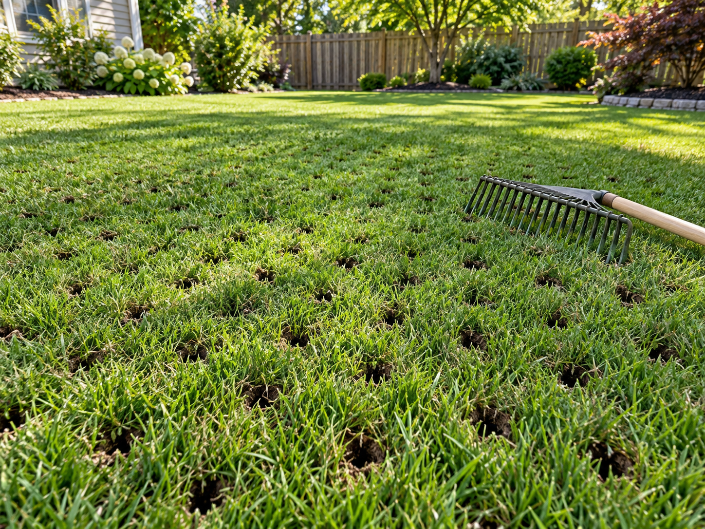 A freshly aerated lawn, a metaphor for how fractional laser stimulates new growth in a controlled pattern.