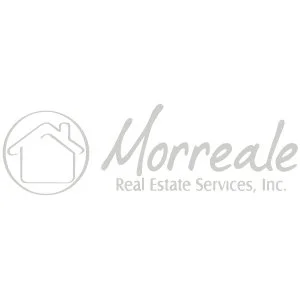The image shows a logo for Morreale Real Estate Services, Inc., featuring a stylized house icon and the company name written in a cursive font.