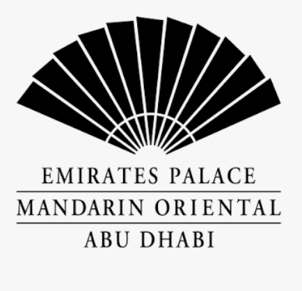 Logo of Emirates Palace Mandarin Oriental Abu Dhabi with a stylized fan design above text.