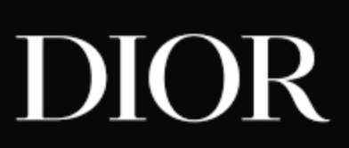 Dior logo in white on a black background.