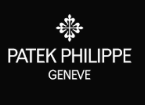 Patek Philippe logo with cross emblem and text 'Patek Philippe Genève' on a black background.