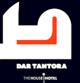Logo for Bar Tantora, a bar located in The House Hotel, featuring a black background, a stylized white clock with red hands, and white text.