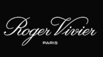 Roger Vivier Paris logo in white cursive font on a black background.