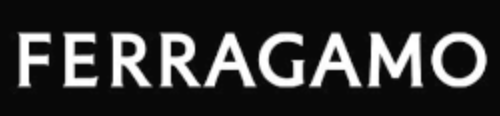 Ferragamo logo in white text on a black background.