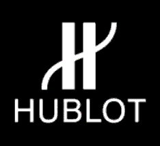 Hublot logo with a stylized 'H' and the brand name underneath on a black background.