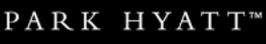 Close-up of the 'Park Hyatt' hotel logo in white text on a black background.