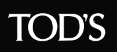 Tod's logo in white text on a black background.