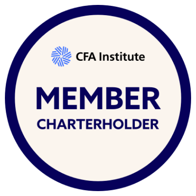 CFA Institute Member Charterholder badge with blue and white design.