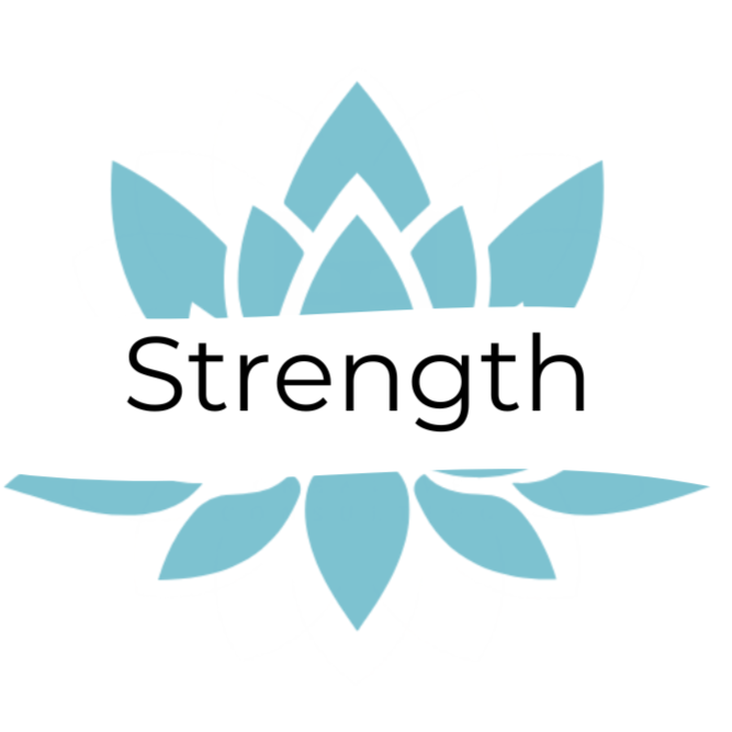 Blue lotus flower with the word 'Strength' in the center.