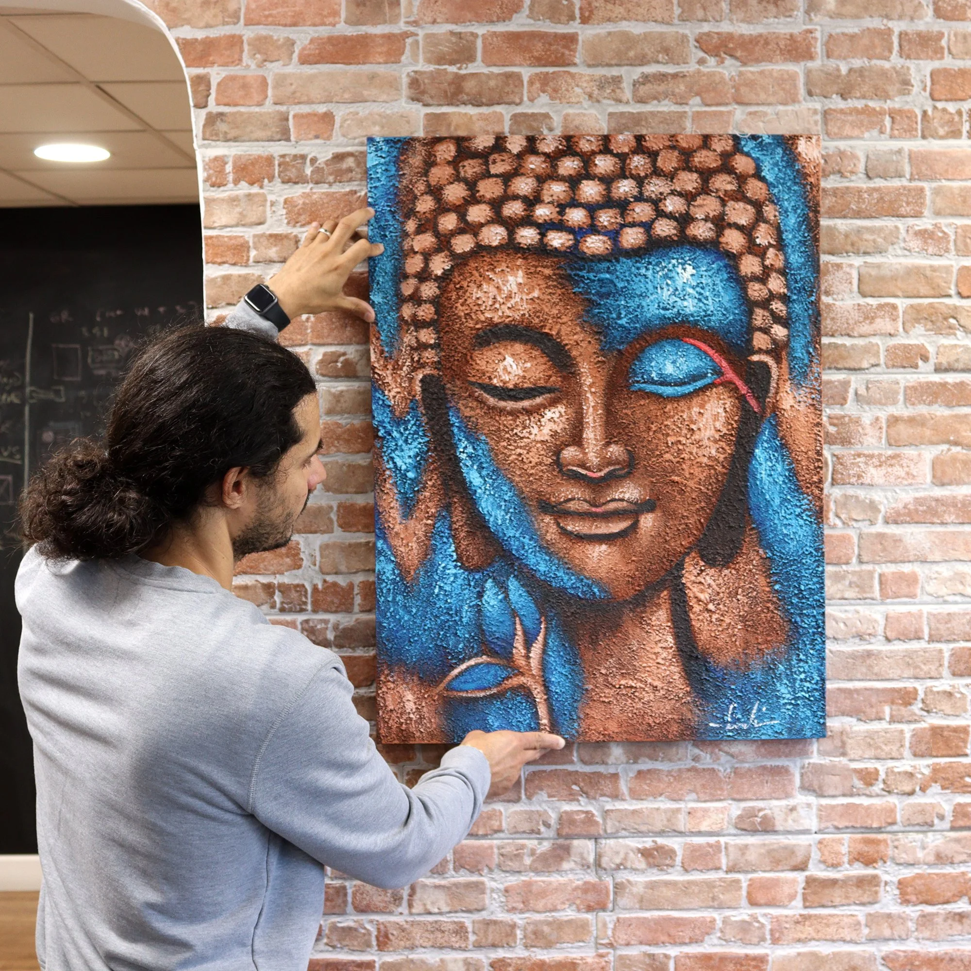 Add some elegance and culture to your home with our range of Buddha Paintings. Handmade with passion and love with the finest canvas and natural wooden frames by Balinese artisans and craftsmen therefore each one is unique signed by the painter.

You