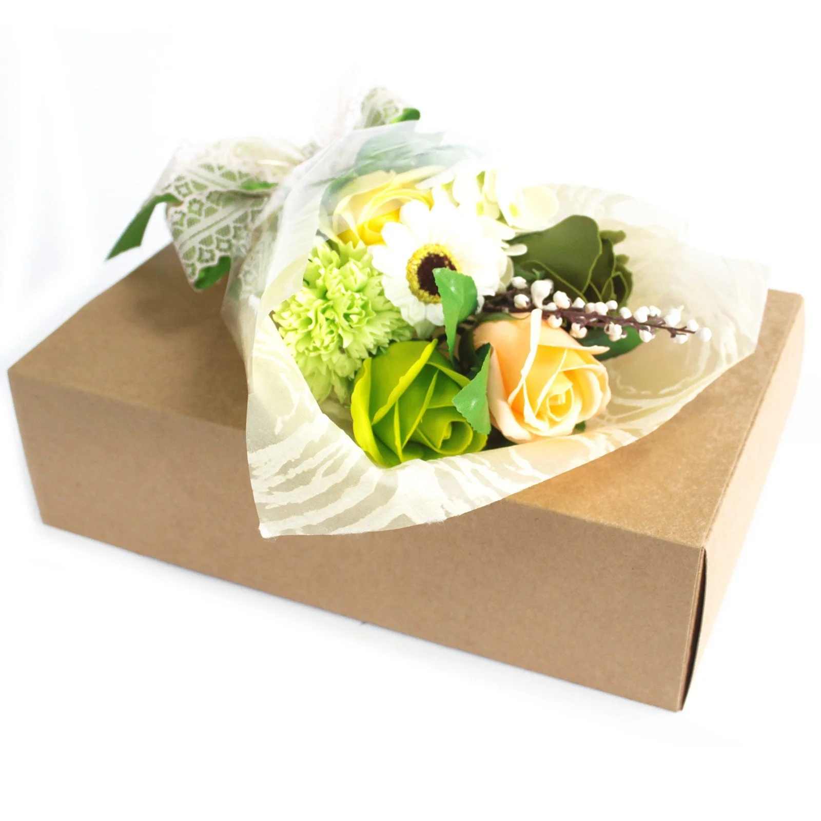 Green White Flowers - Beautiful Luxury Hand Soap Boxed Flower Bouquet