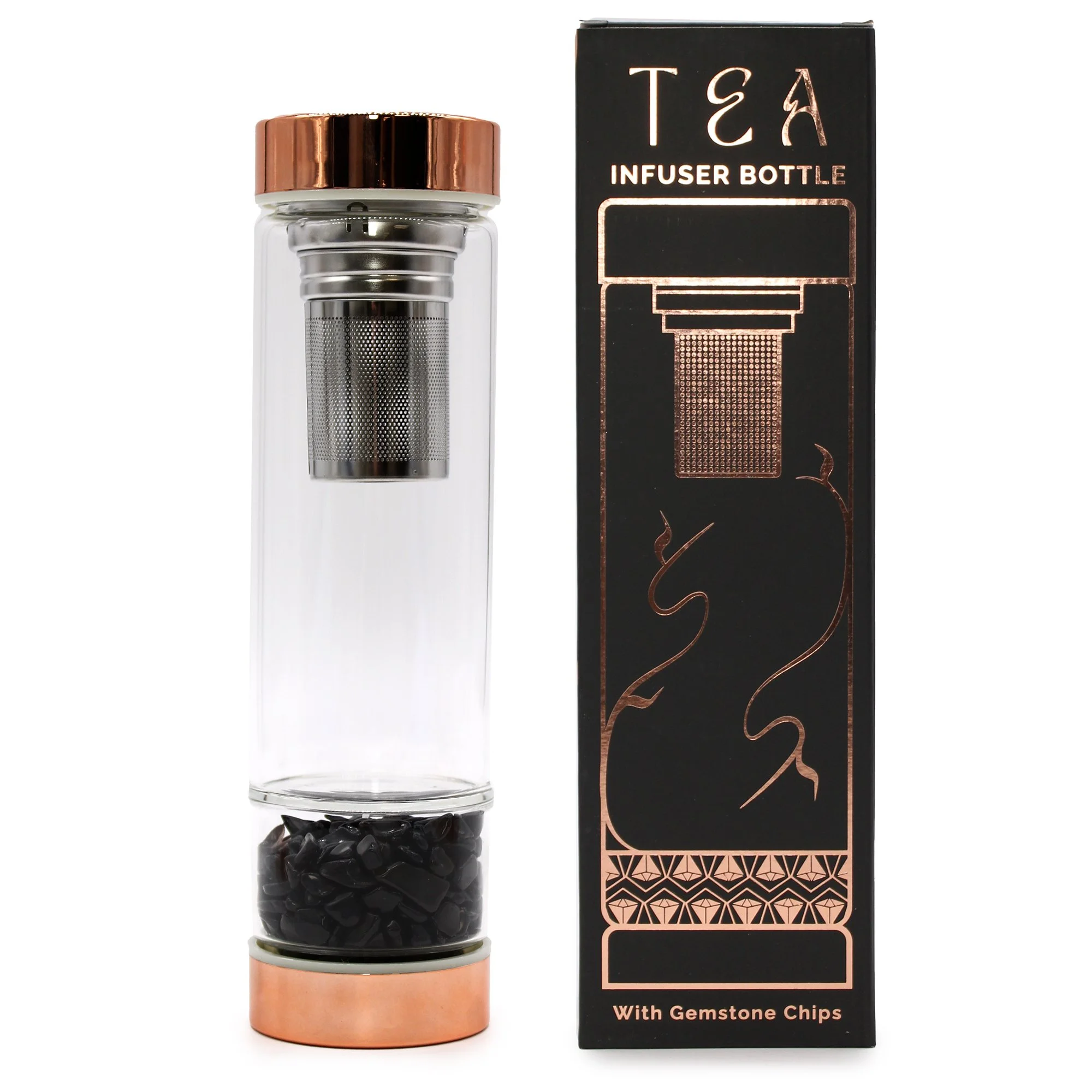 Onyx Rose Gold Glass Tea Infuser Bottle