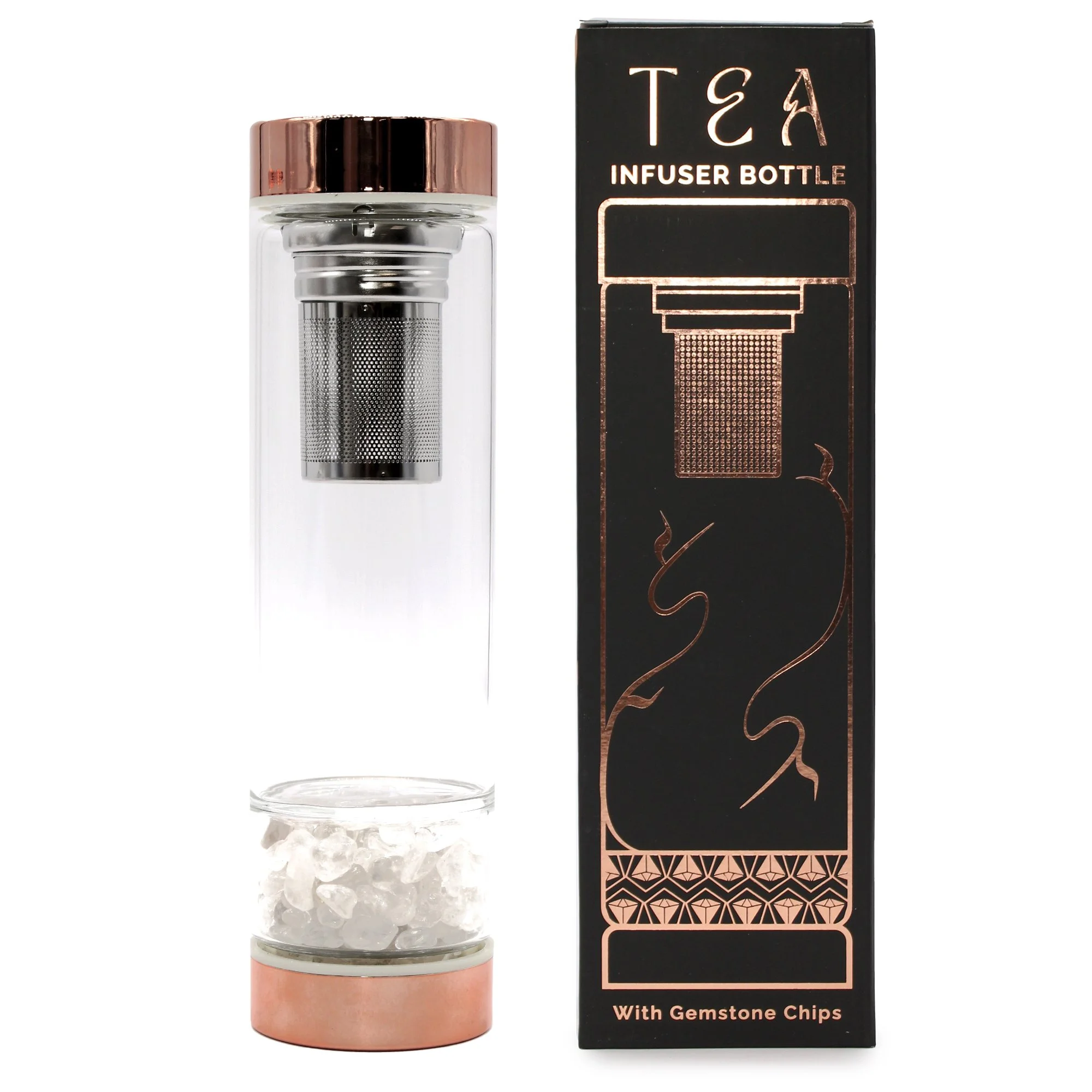 Rock Quartz Glass Tea Infuser Bottle - Rose Gold