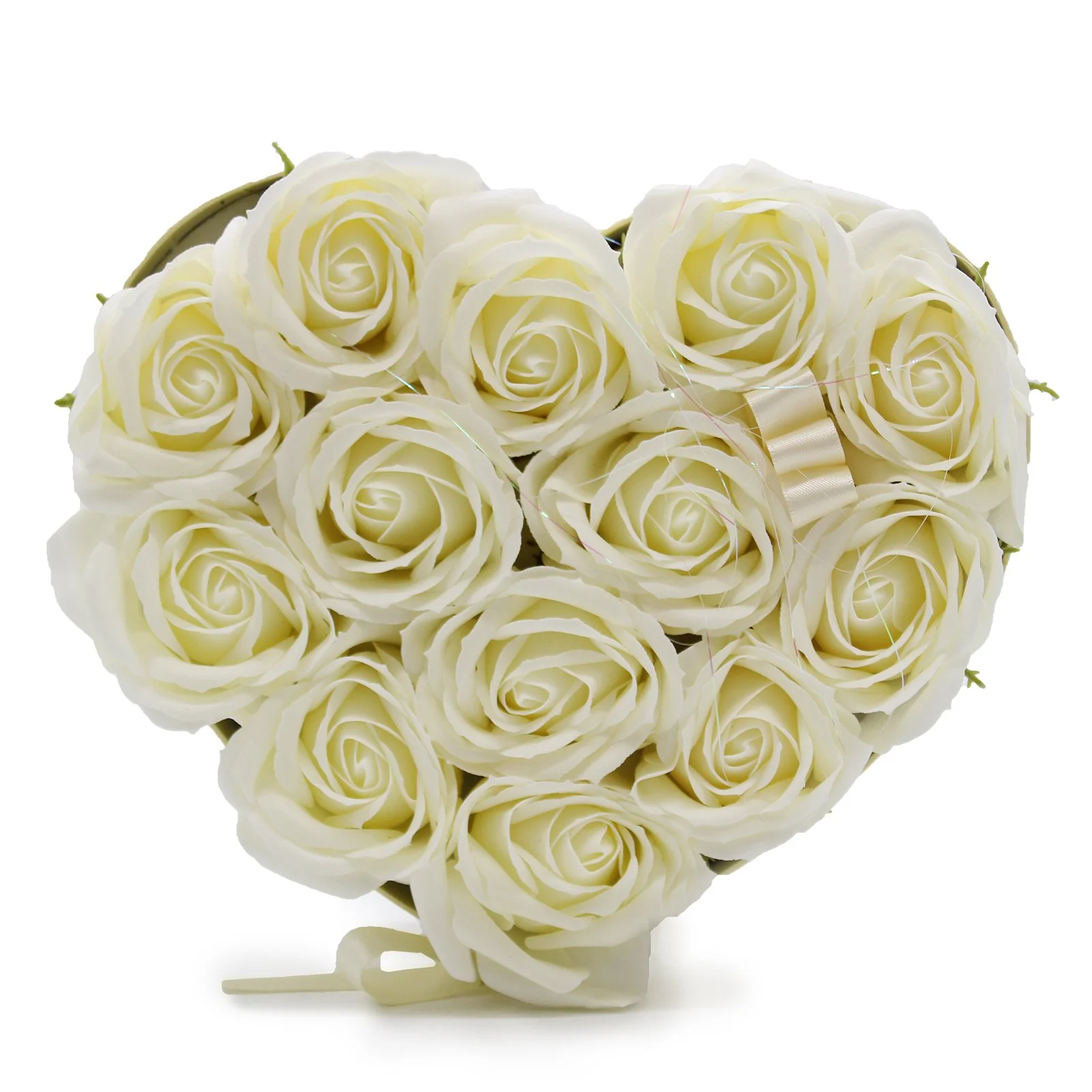 13 Cream Roses in a Heart Shaped Box - Beautiful and Luxurious Soap Flowers