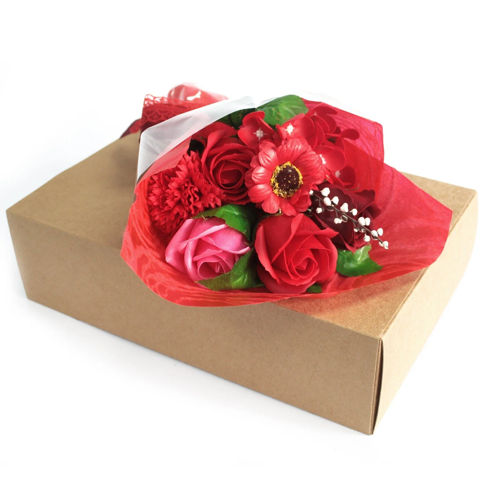 Red Flowers - Beautiful Luxury Hand Soap Boxed Flower Bouquet