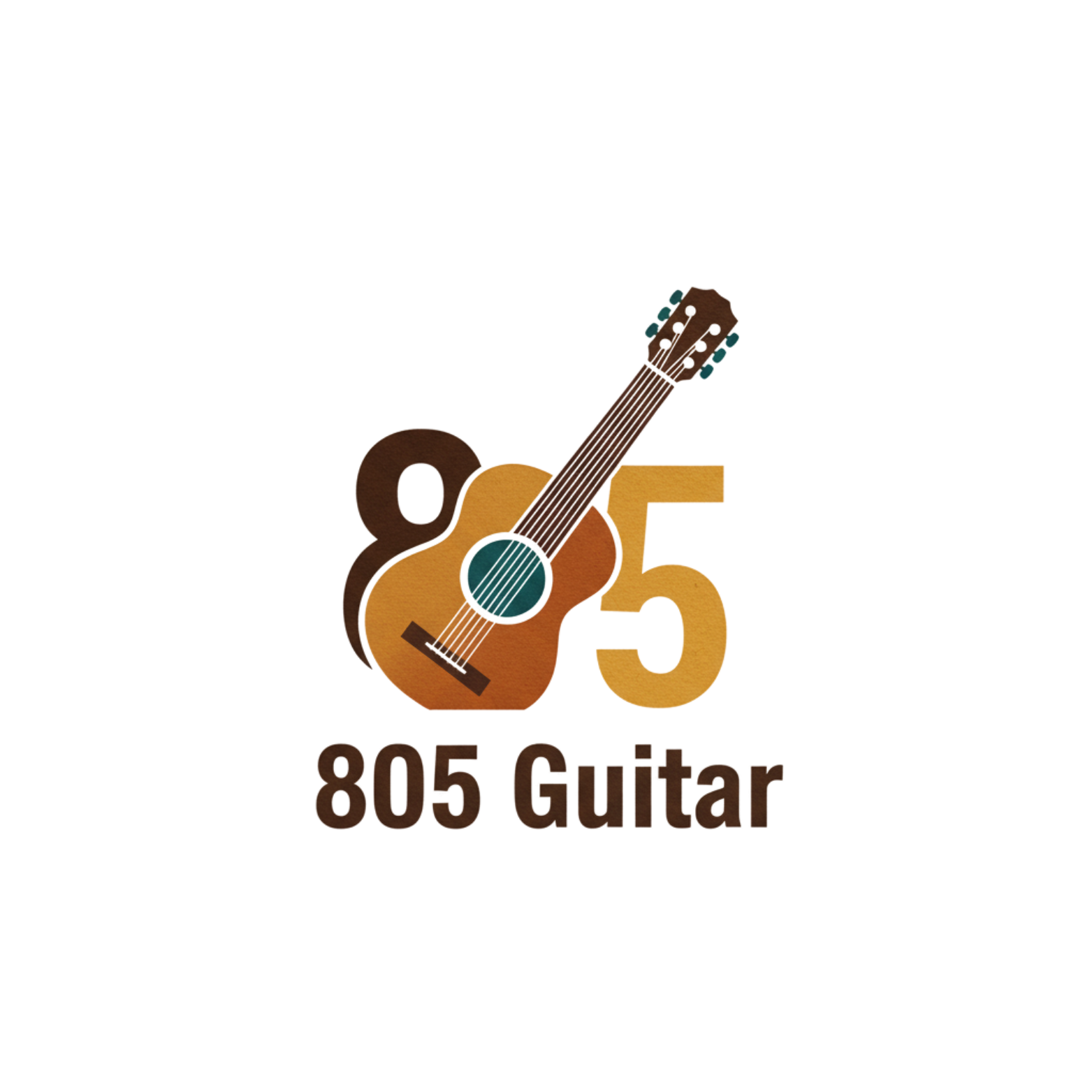 Logo for 805 Guitar featuring a stylized acoustic guitar overlapping the numbers 8 and 5, with the text '805 Guitar' below.