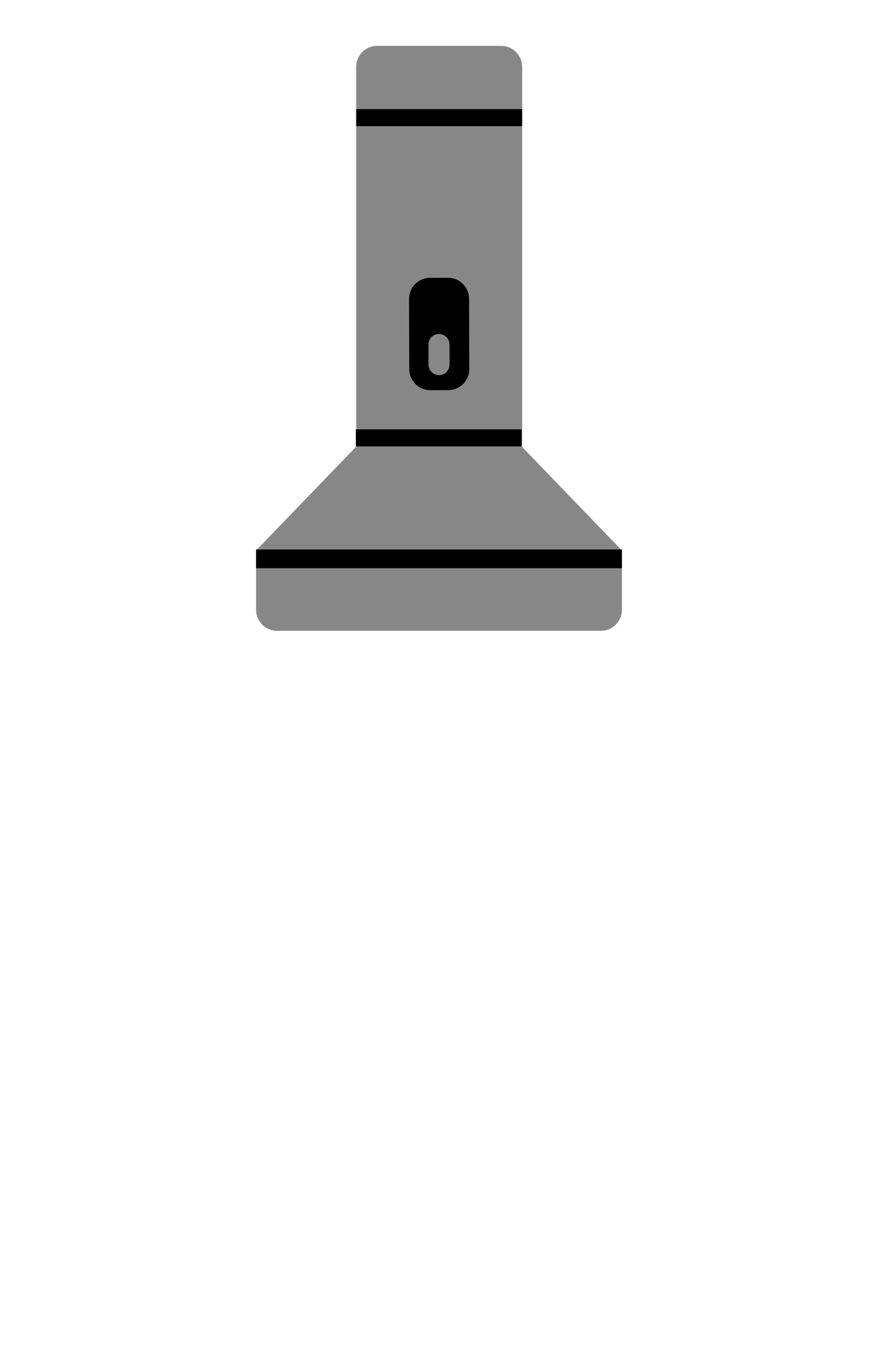 Gray flashlight with black details on a white background.