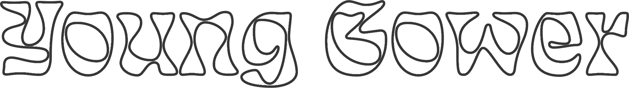 The text 'young gower' written in black outlined letters on a transparent background.