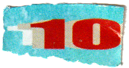 Close-up of a banner or flag with the number 10 in red on a light blue background.