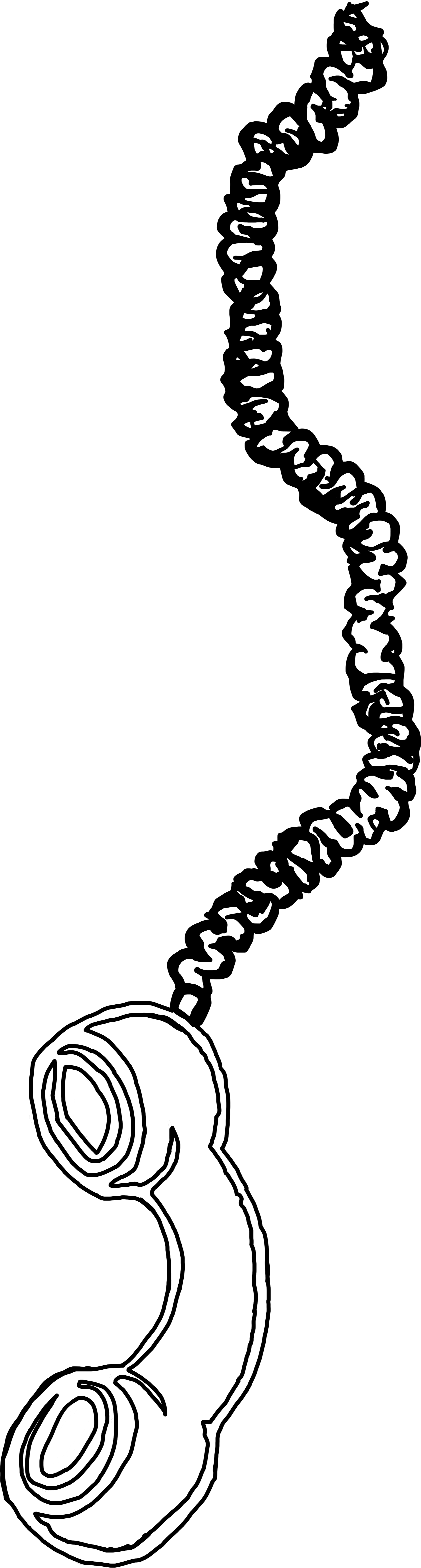 Black and white illustration of a retro rotary telephone with the cord extending upward.