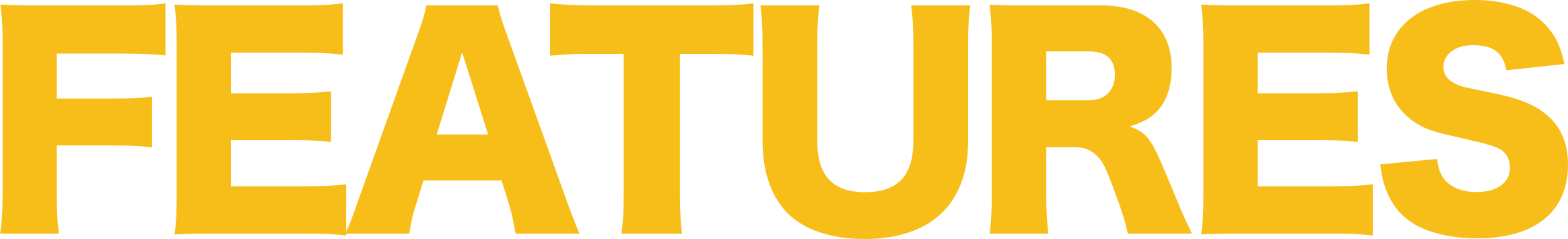 Large yellow text on a transparent background that says "FEATURES".