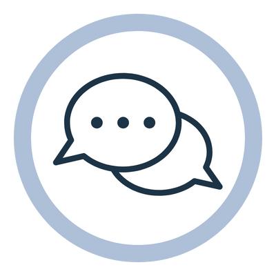Two overlapping speech bubbles with three dots inside each, representing conversation or communication.