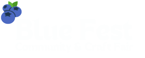 Logo for Blue Fest Community & Craft Fair featuring a cluster of blueberries and stylized white text.