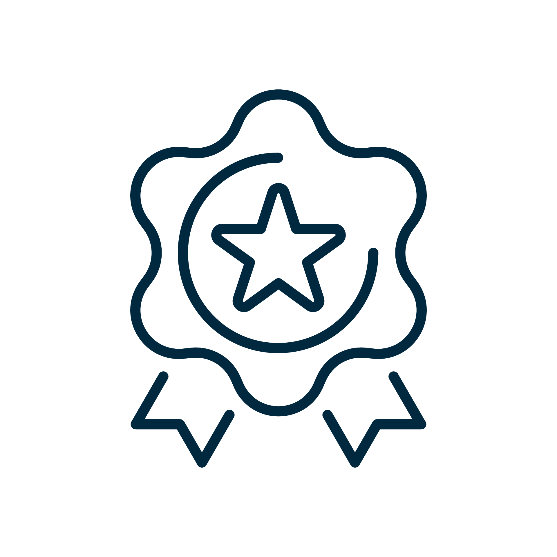 Line drawing of an award ribbon with a star in the center and two ribbons hanging from the bottom.
