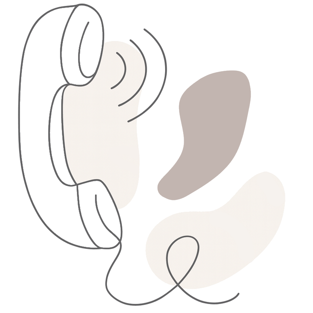 A line drawing of a telephone with abstract blob forms in the background