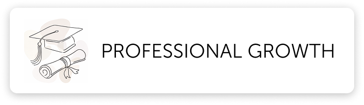 Illustration of a graduation cap, a diploma, and a rolled-up certificate with the text 'PROFESSIONAL GROWTH'.