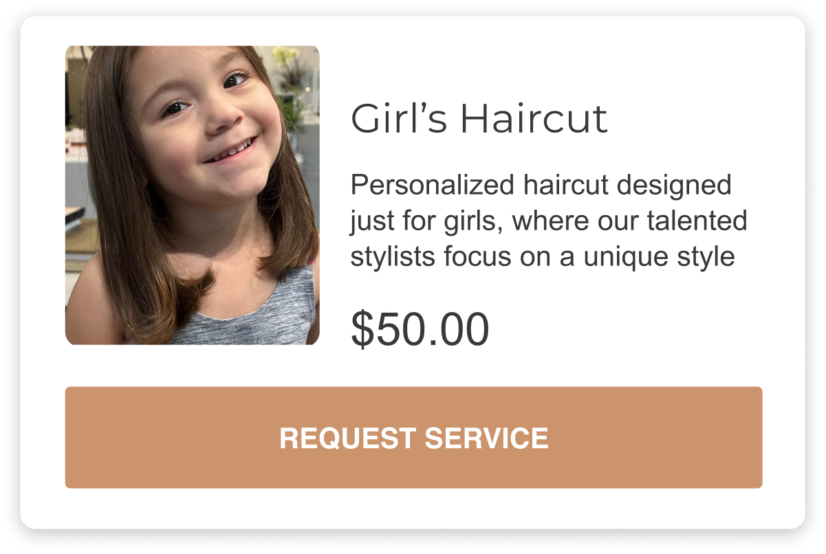 girls haircut is a personalized haircut designed just for girls, where our talented stylists focus on a unique style for fifty dollars
