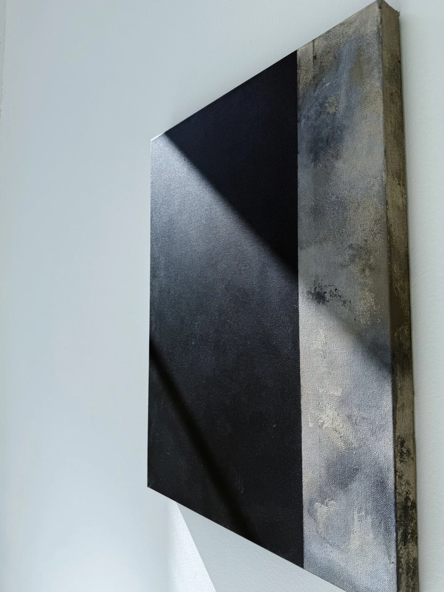 Covering becomes ritual, a field of black swallowing chaos, leaving only what survives. A meditation on devotion, destruction, and the silence between them.
Sacrament: Acrylic on Canvas // 16&rdquo; x 20&rdquo; x 1.5&rdquo; // Available, Framing Upon