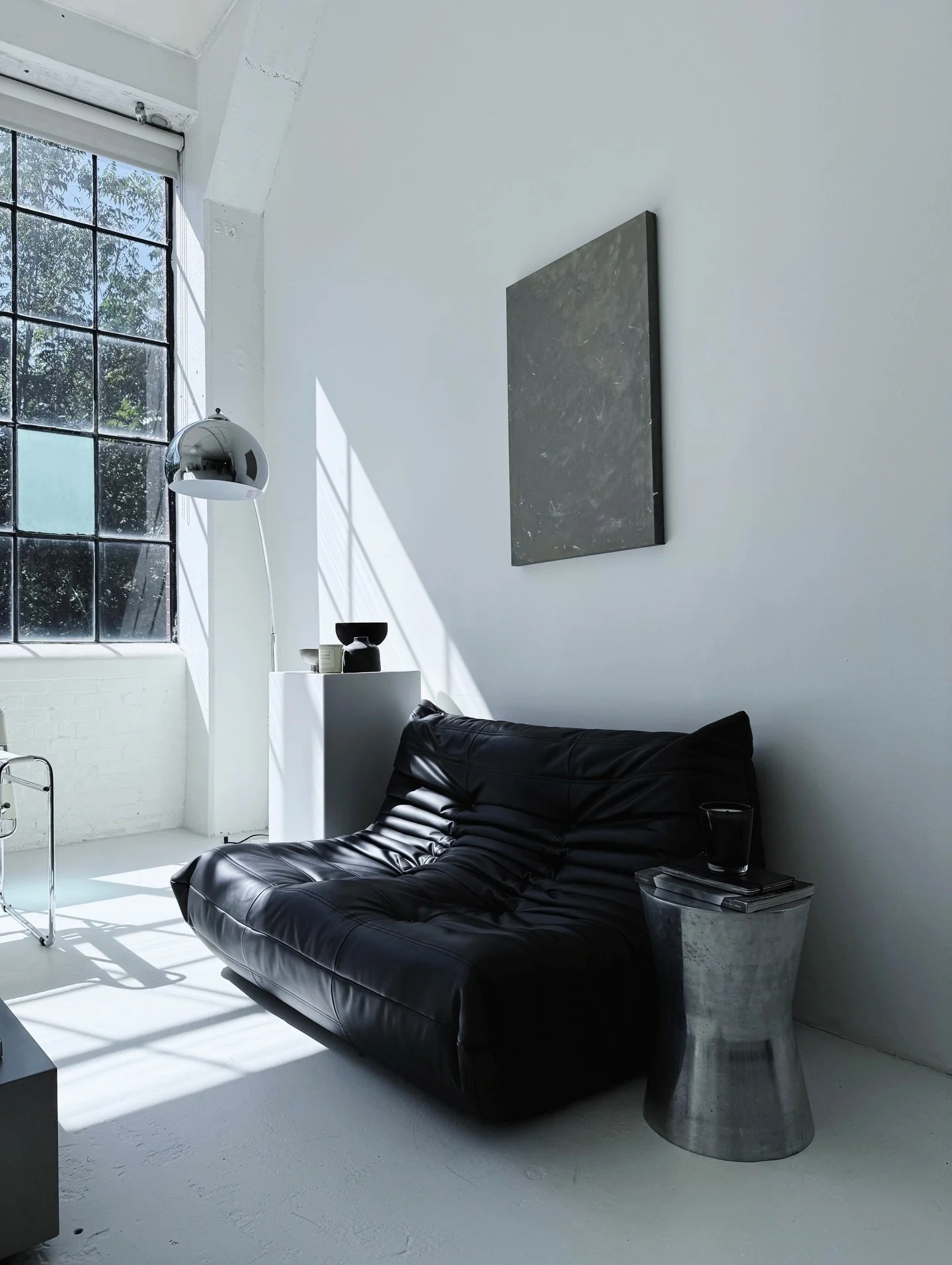 Inspired by poured concrete and brutalist facades softened by time, subtlety revealing itself slowly, like the shift in temperature when light touches stone. 
Caementum: Acrylic and Latex Paint on Canvas // 24&rdquo; x 36&rdquo; x 1.5&rdquo; // Avail