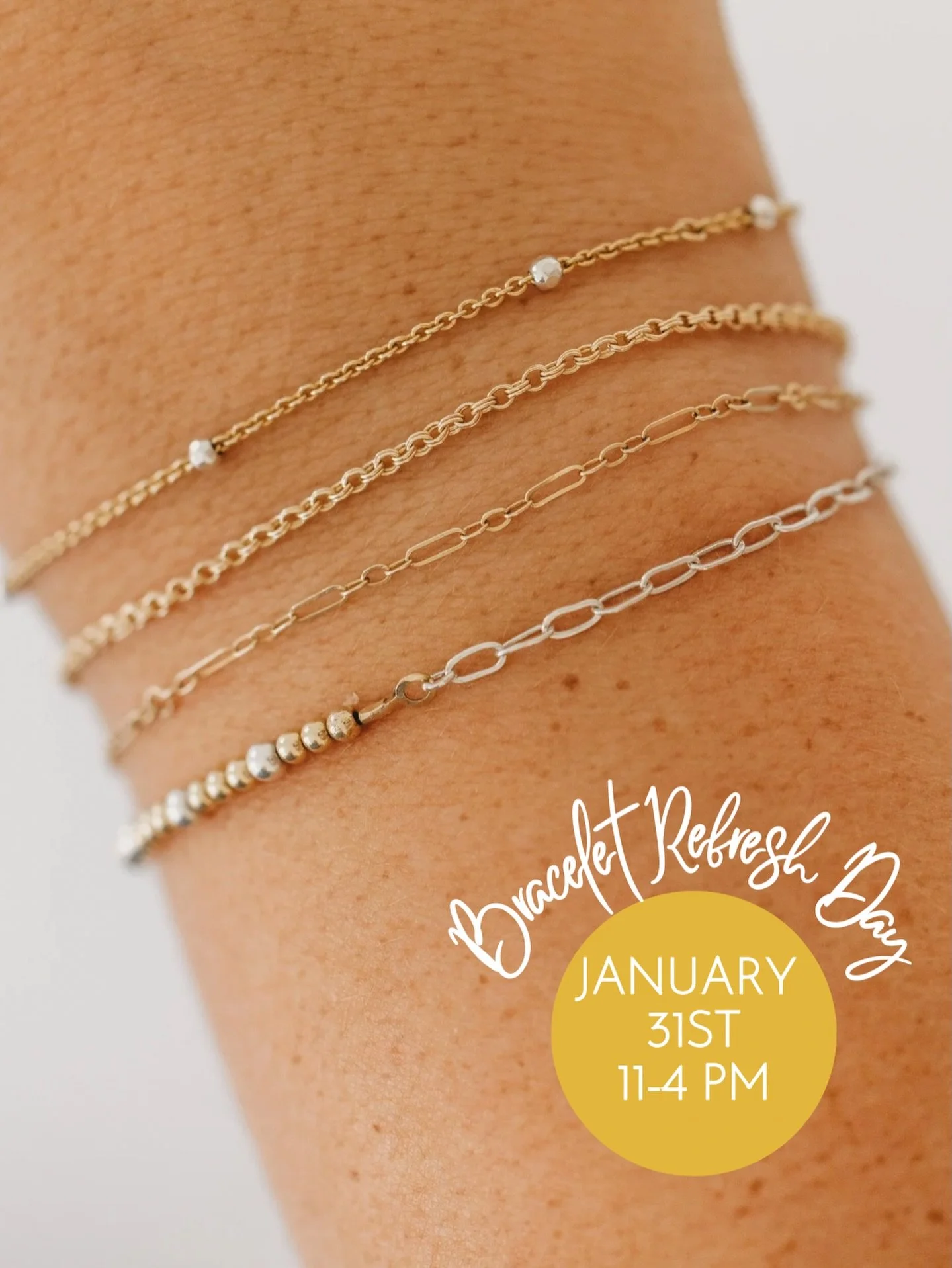 ✨ 1st Annual Bracelet Refresh Day ✨

Out with the old. In with the new.

Got a permanent bracelet that no longer sparks joy?

An ex-era bracelet? A chain that&rsquo;s seen better days? Gold-plated fatigue? We don&rsquo;t ask questions&mdash;we just c