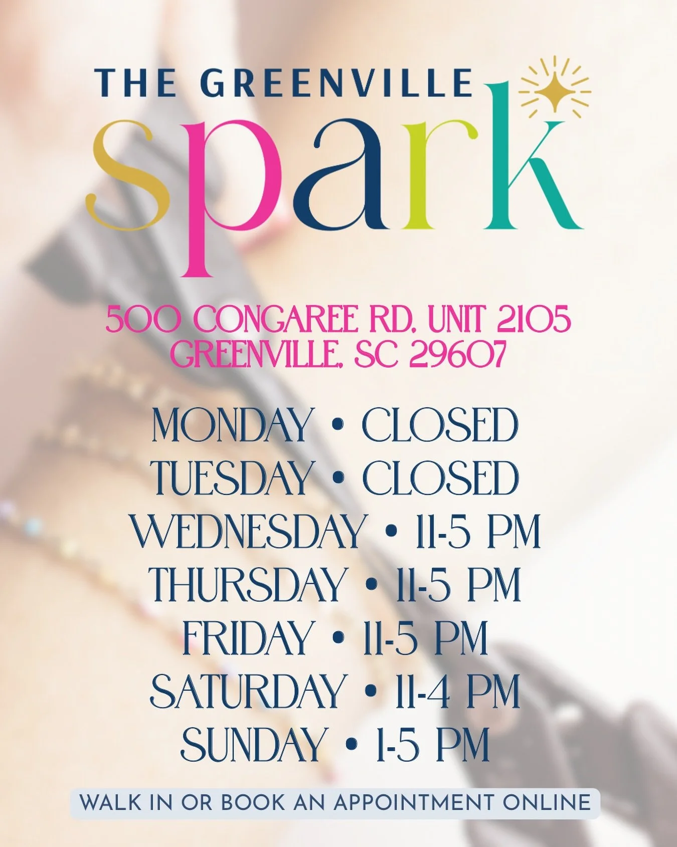 Whether you prefer to book an appointment online or stop by as a walk-in, we&rsquo;re always happy to spark you. Planning a girls&rsquo; day, bridal party, birthday, or larger group? Reach out to us about private after-hours appointments and we&rsquo