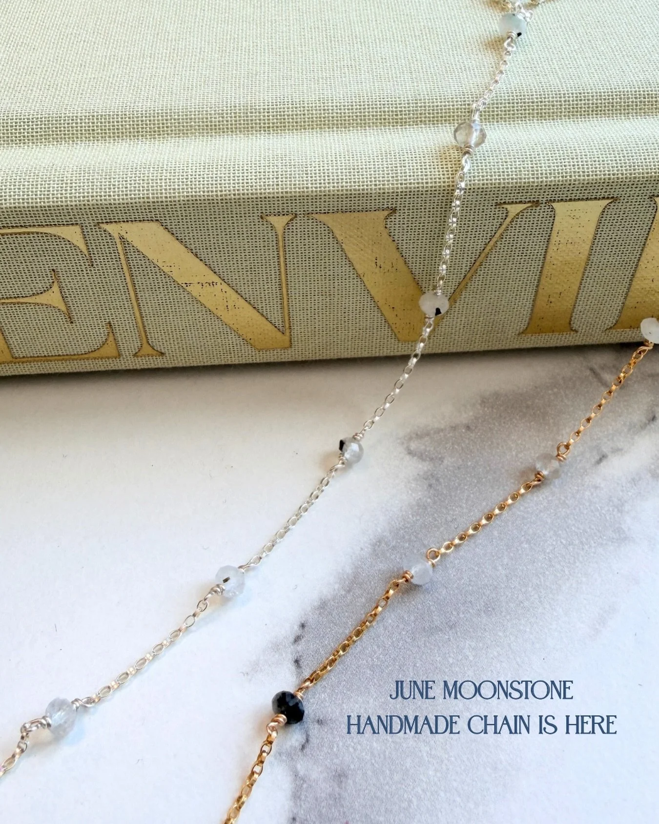Meet June&rsquo;s handmade chain: Moonstone. Soft shimmer, dreamy glow, and made by hand. Available in both gold filled and sterling silver while supplies last. Come get sparked with June&rsquo;s birthstone-inspired beauty.

#moonstonejewelry #perman
