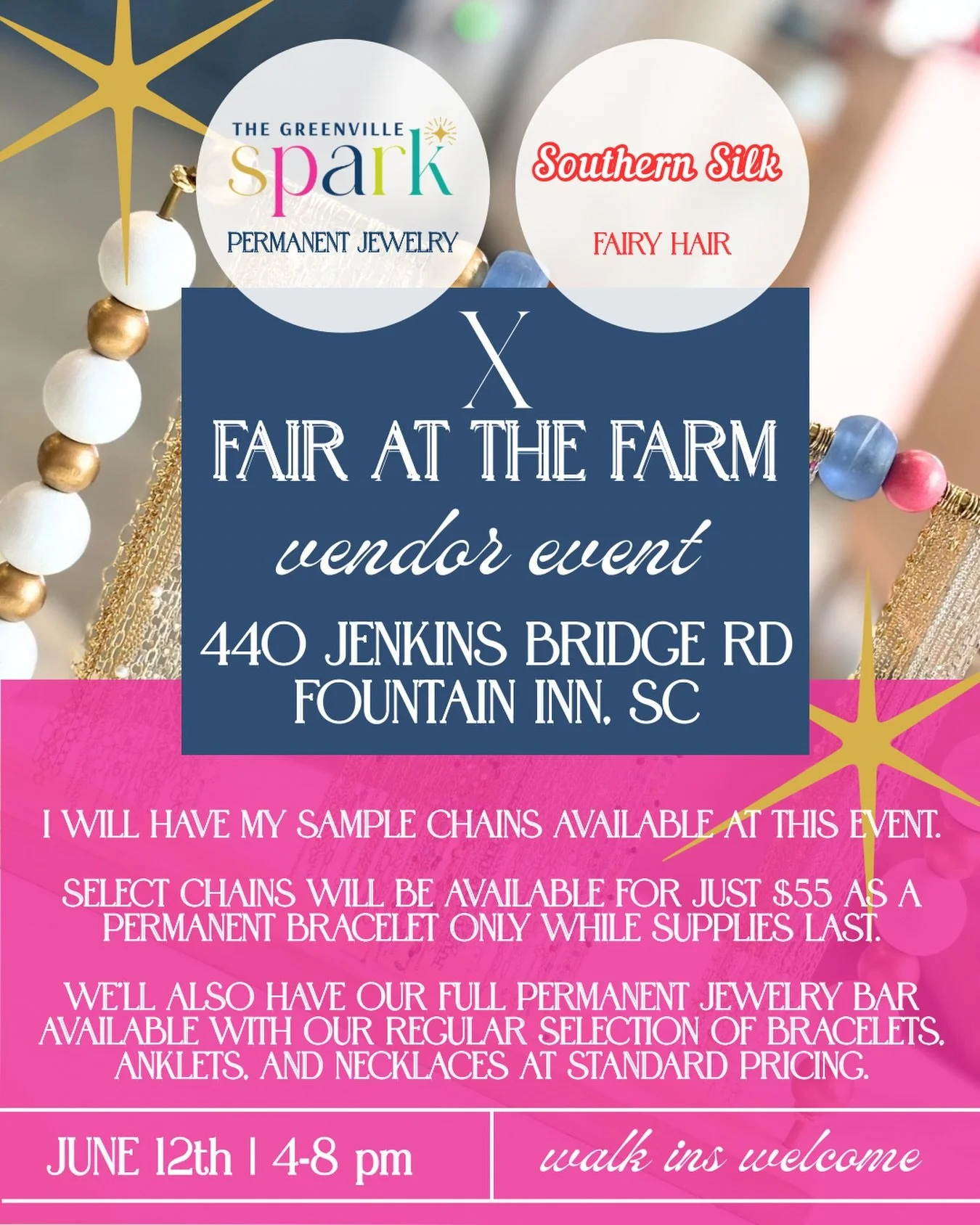 FRIDAY we&rsquo;re heading to Fair at the Farm from 4&ndash;8 PM and bringing the sparkle with us.

I&rsquo;m bringing our sample chains, which means this is your chance to grab a permanent bracelet for just $55. Once they&rsquo;re gone, they&rsquo;r