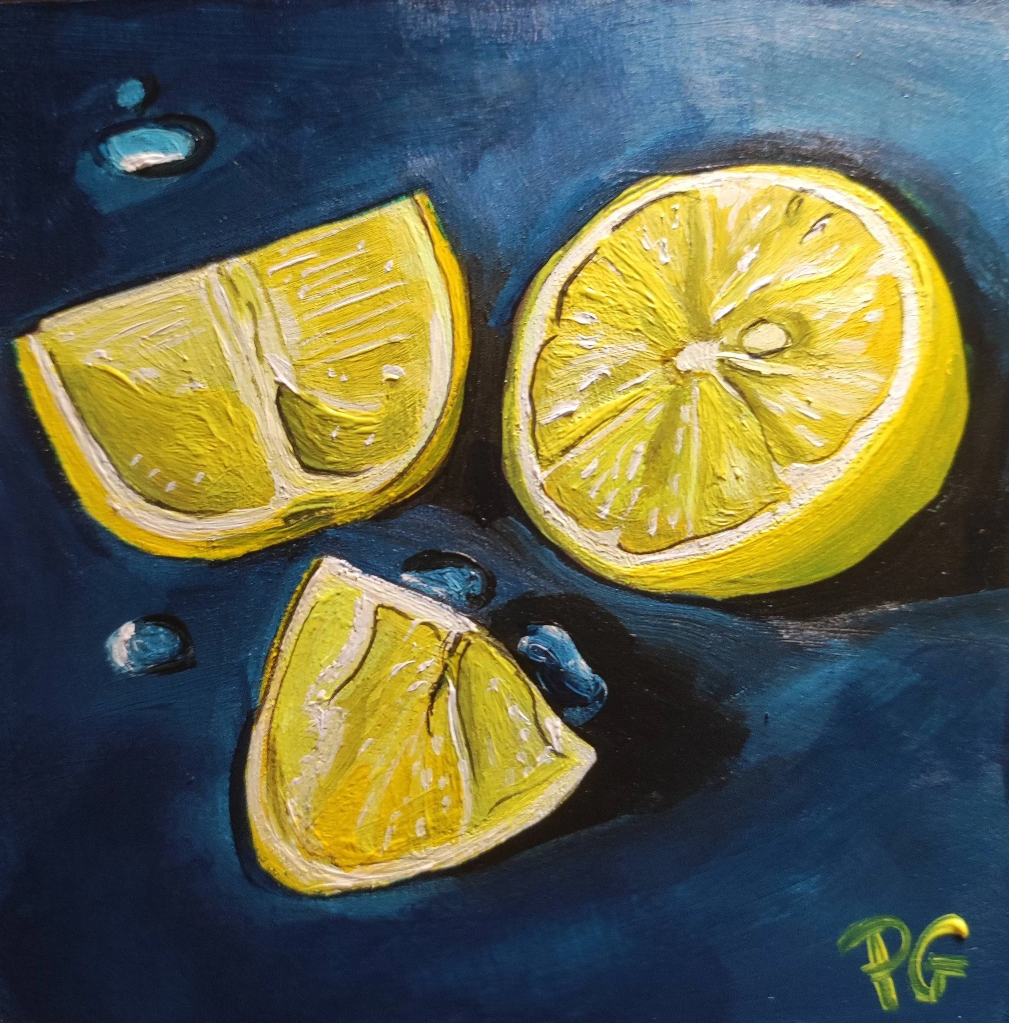 Print oeuvre originale peinture acrylique "Citrons"