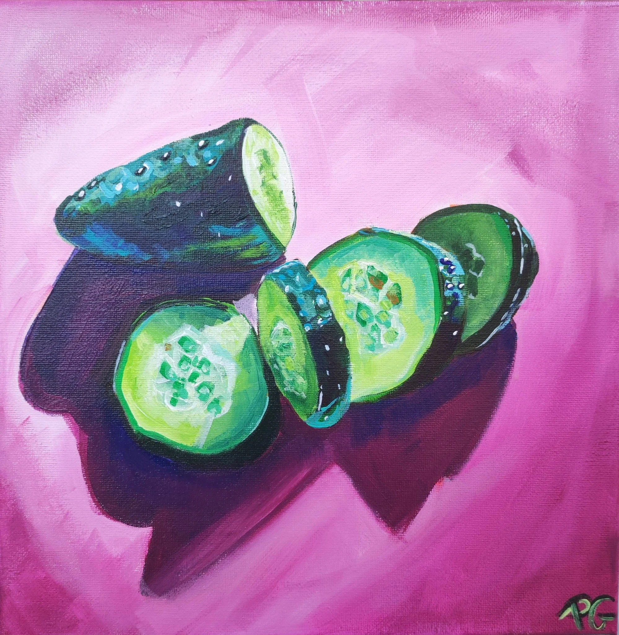 Pink cucumber - print oeuvre originale peinture acrylique
