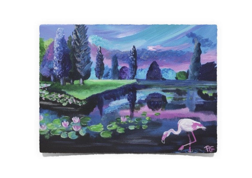 Print oeuvre d'art peinture acrylique "Flamant rose au paradis"