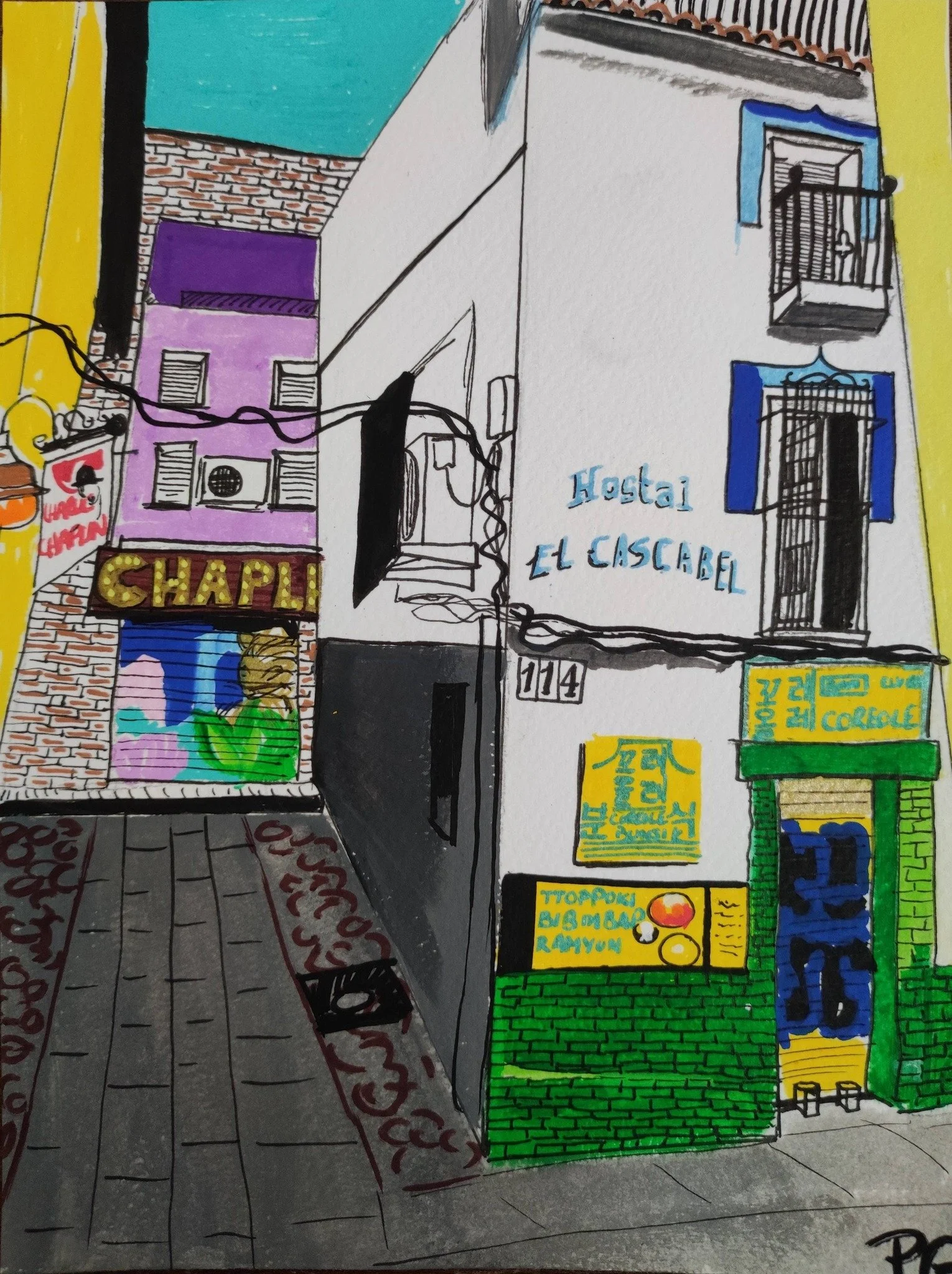 Calle Elvira Granada - Impression oeuvre d'art originale peinture acrylique