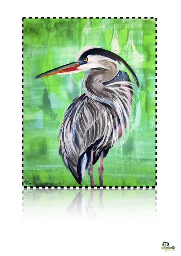 Print oeuvre d'art peinture acrylique "Le héron"
