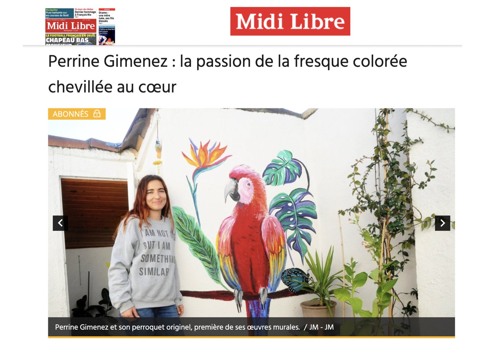 Article du journal Midi libre sur les fresques murales colorées de Pépette