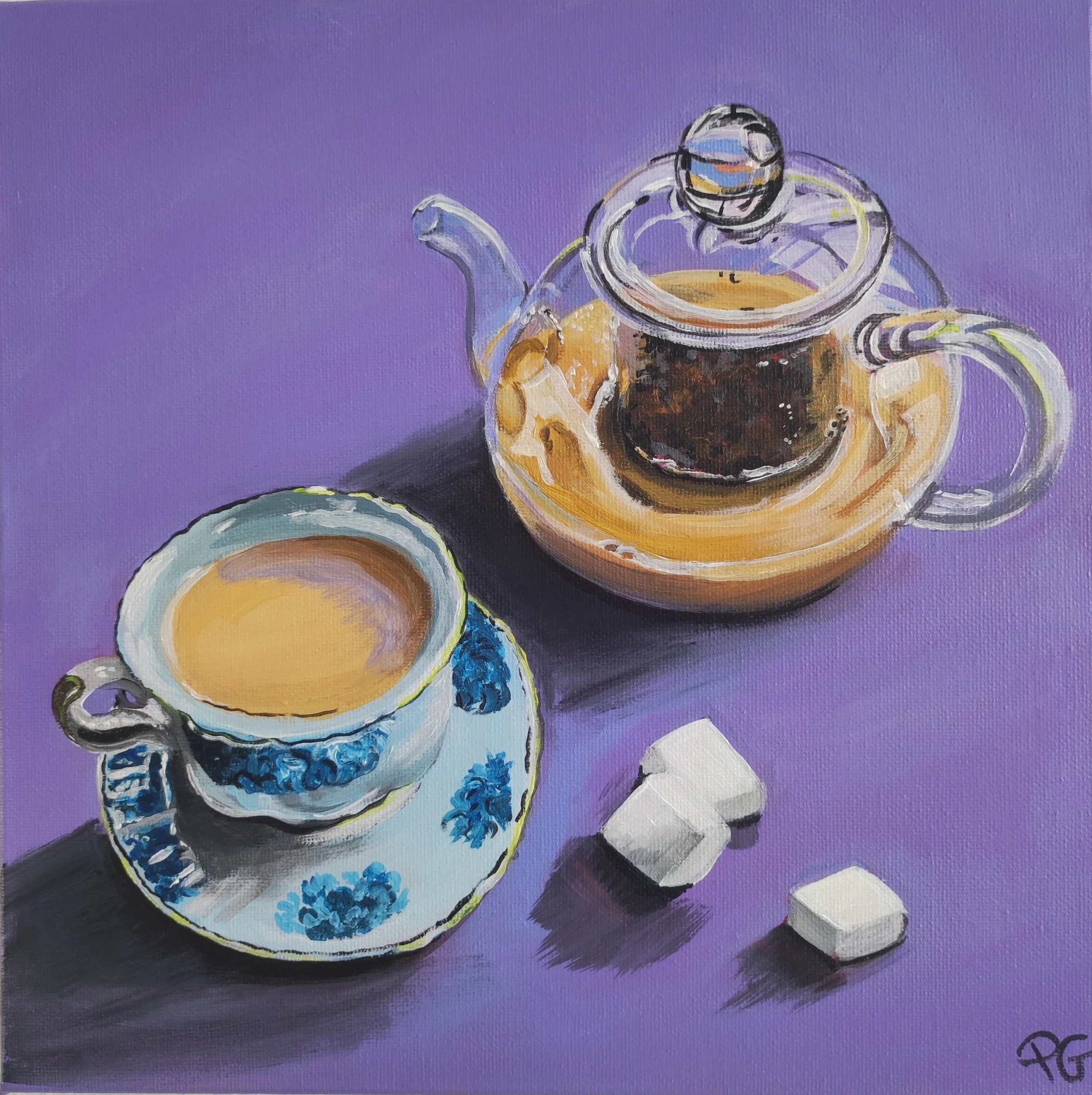 Print oeuvre d'art peinture acrylique "Tea Time"