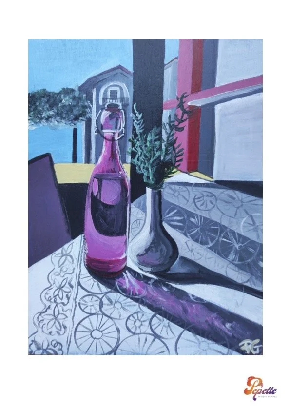 Print oeuvre d'art peinture acrylique "Pink Bottle"