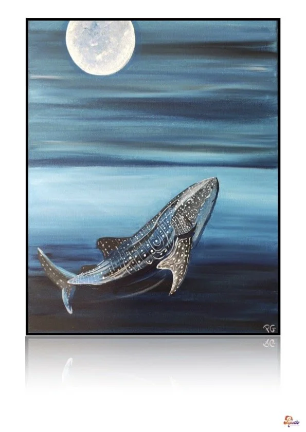 Print oeuvre d'art peinture acrylique "Requin baleine au clair de lune"