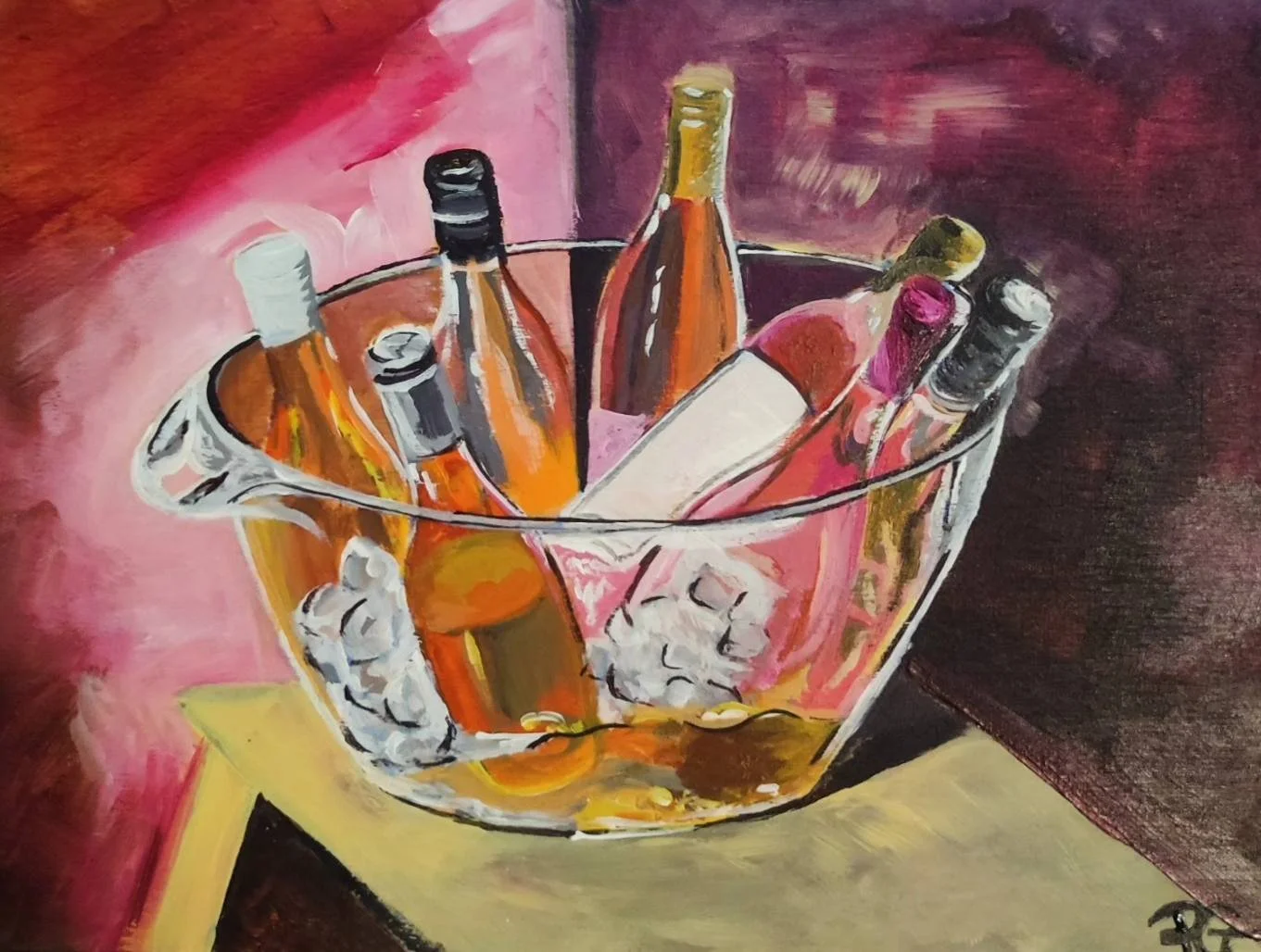 Print impression oeuvre originale peinture acrylique "Bowl of rosé"
