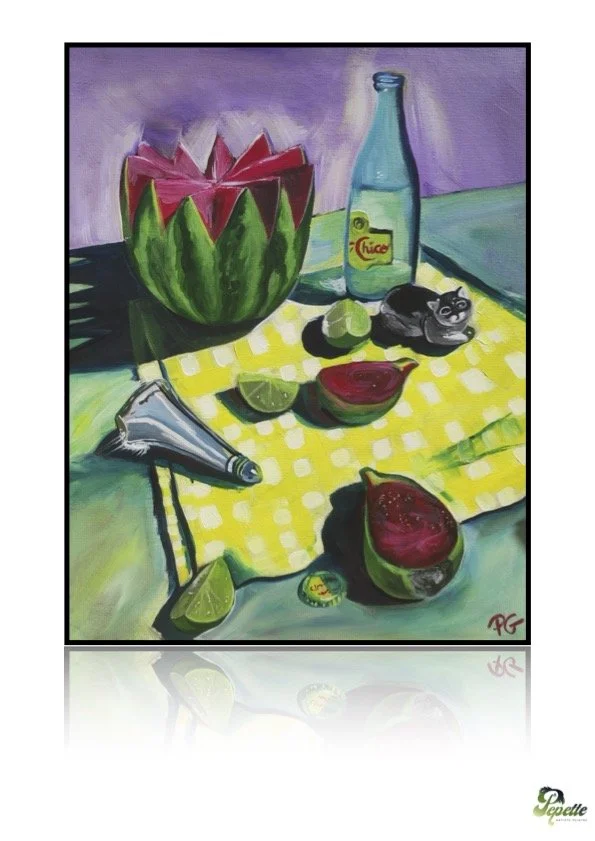 Print oeuvre d'art peinture acrylique "Pastèque et nature morte"