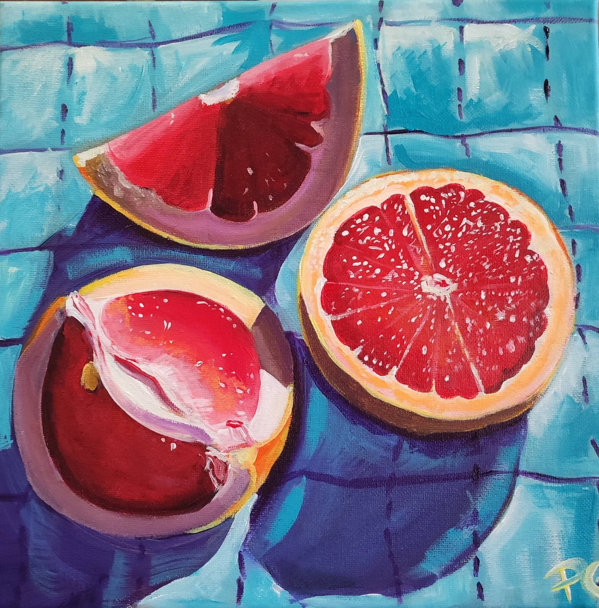 Grapefruit, blue and red - print oeuvre originale peinture acrylique